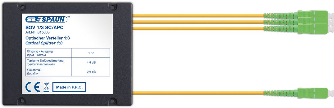 Optički razdjelnik signala 1 na 3, SC/APC, guš 4.9dB